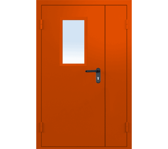 Фото 1 Противопожарная металлическая дверь ДПМО-2/120-А EI-120 двупольная остекленная ассиметричная 2017