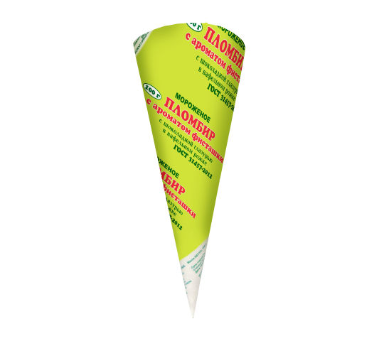 Фото 4 Мороженое ПЛОМБИР фисташковый на сливках в сахарном рожке в ПЕРГАМЕНТЕ (100гр.) 2020