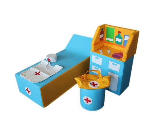 Фото 53 Детская игровая мебель Медицинский уголок голубой / желтый 2022