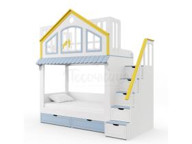 Лесная Кровать двухъярусная Домик, лестница справа