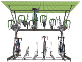 Двухуровневая велопарковка, модуль 12 мест с навес