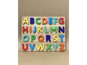 Алфавит магнитный деревянный с подложкой цветной