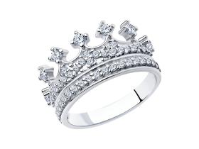 Кольцо «Корона» из серебра с фианитами