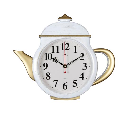 Фото 6 3530-004 Часы настенные чайник 29х34см, корпус белый с золотом "Классика" 2022