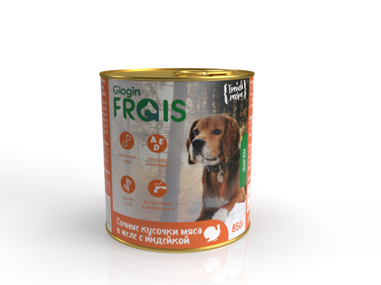 Фото 5 Консервированный корм Frais Holistic Dog для собак, сочные кусочки мяса в желе с индейки, 850 г