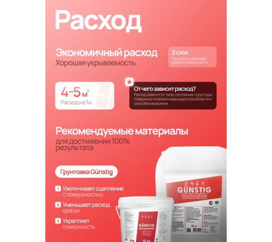 Фото 4 Краска для стен и потолков белая 14 кг Gunstig, г.Заводоуковск 2025