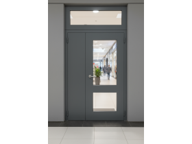 Дверь двустворчатая входная остекленная с фрамугой