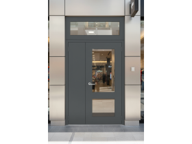 Дверь двустворчатая входная остекленная с фрамугой