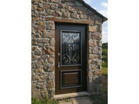 Дверь входная с ковкой в загородный дом