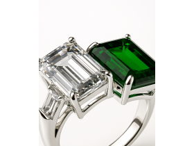 Кольцо с изумрудом 4.35 карата и бриллиантом 5.10
