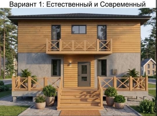 Фото опубликовано: ИП Анисимов Михаил Сергеевич, ИНН 504009414381, domkarkas.com © Фото 9 Двухэтажный каркасный дом «Баркас-195» вариант окраса фасада естественный и современный 2026