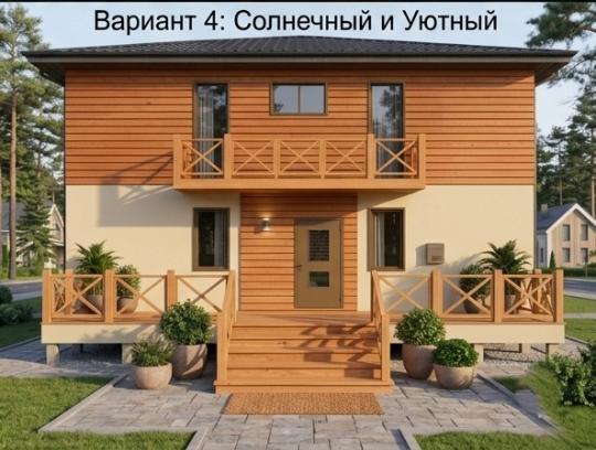 Фото опубликовано: ИП Анисимов Михаил Сергеевич, ИНН 504009414381, domkarkas.com © Фото 12 Двухэтажный каркасный дом «Баркас-195» вариант окраса фасада солнечный-уютный 2026